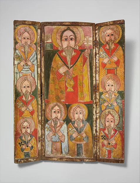 Icon triptych of Ewostatewos and eight of his disciples, Northern Highlands artist, late 17th century